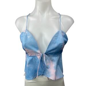 Superdown Blue Pink Tie Dye Sleeveless Tie Peplum Cami Camisole Crop Top Size S